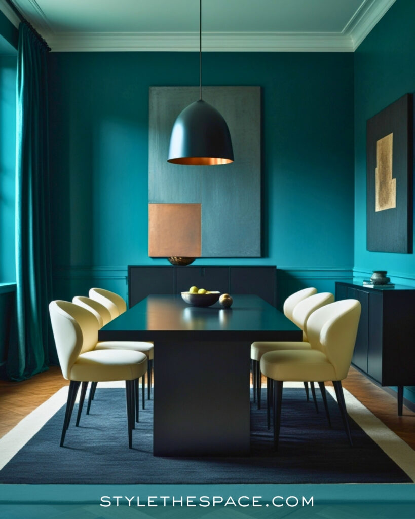 Modern Teal Dining Room with Soft Neutrals