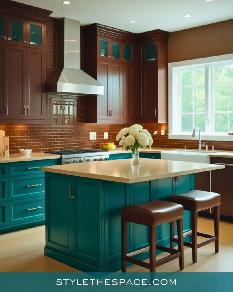 Teal Kitchen with Dark Wood and Classic Contrast