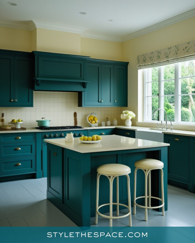 Classic Teal Kitchen with Soft Neutrals