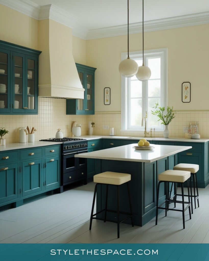 Classic Teal Kitchen with Soft Neutral Balance