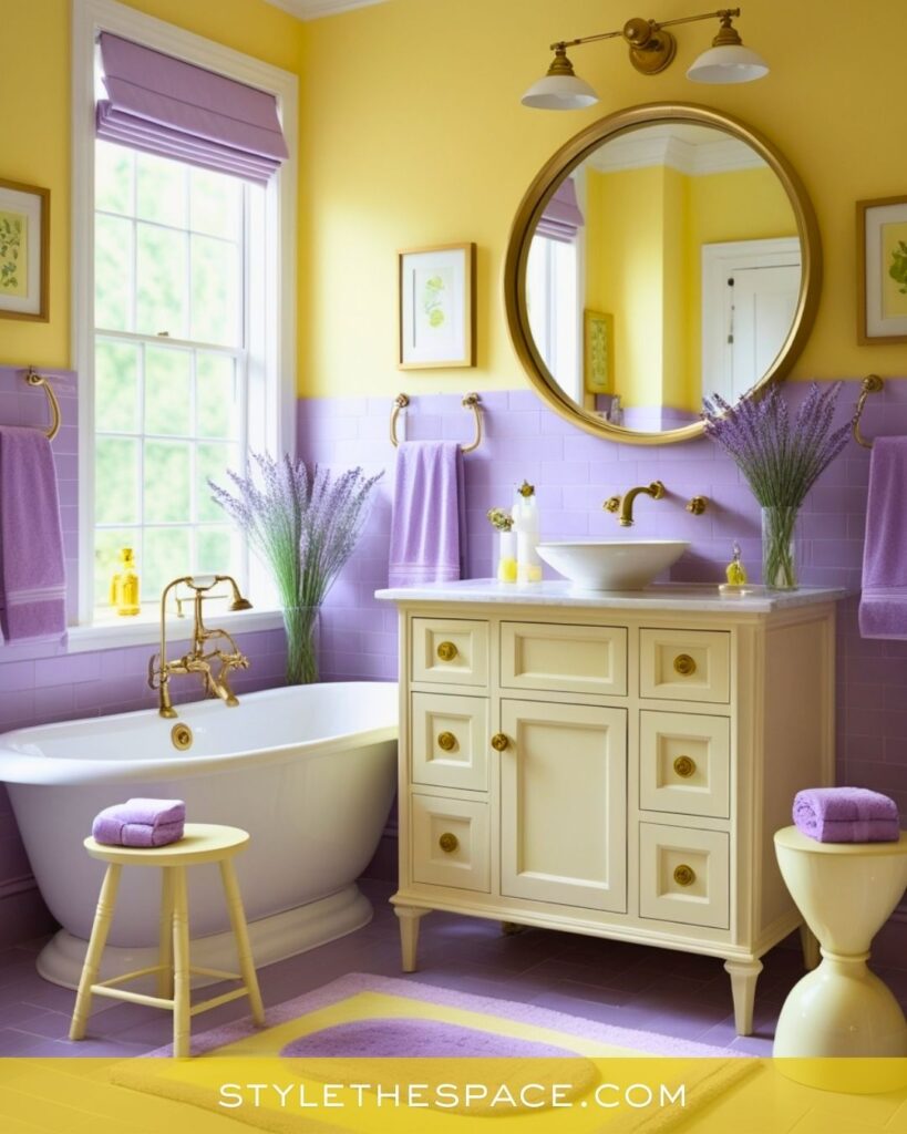 Lavender and Yellow Bathroom With a Soft, Fresh Feel