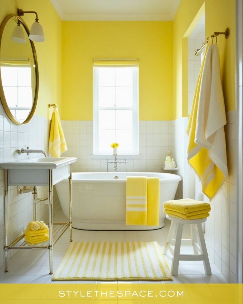 Bright Yellow Bathroom With Clean White Accents