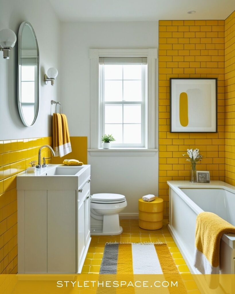 Modern Yellow Bathroom With Fresh White Contrast