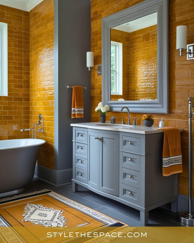Amber Yellow Bathroom With Cool Gray Accents