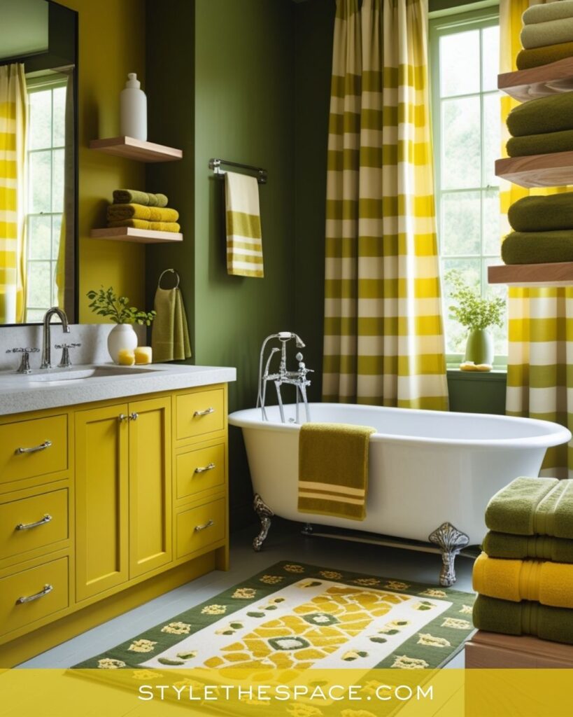 Earthy Yellow Bathroom With Olive Green Accents