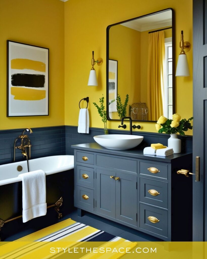 Modern Yellow Bathroom With Deep Charcoal Accents