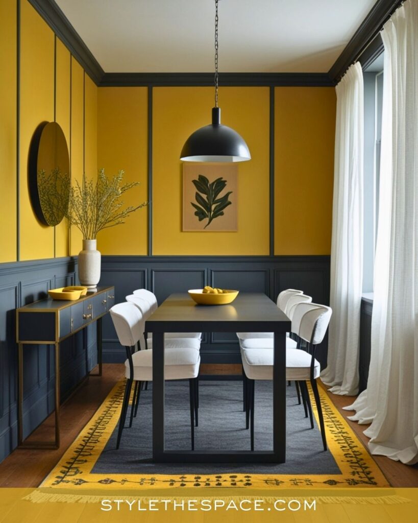 Modern Yellow Dining Room with Charcoal Contrast