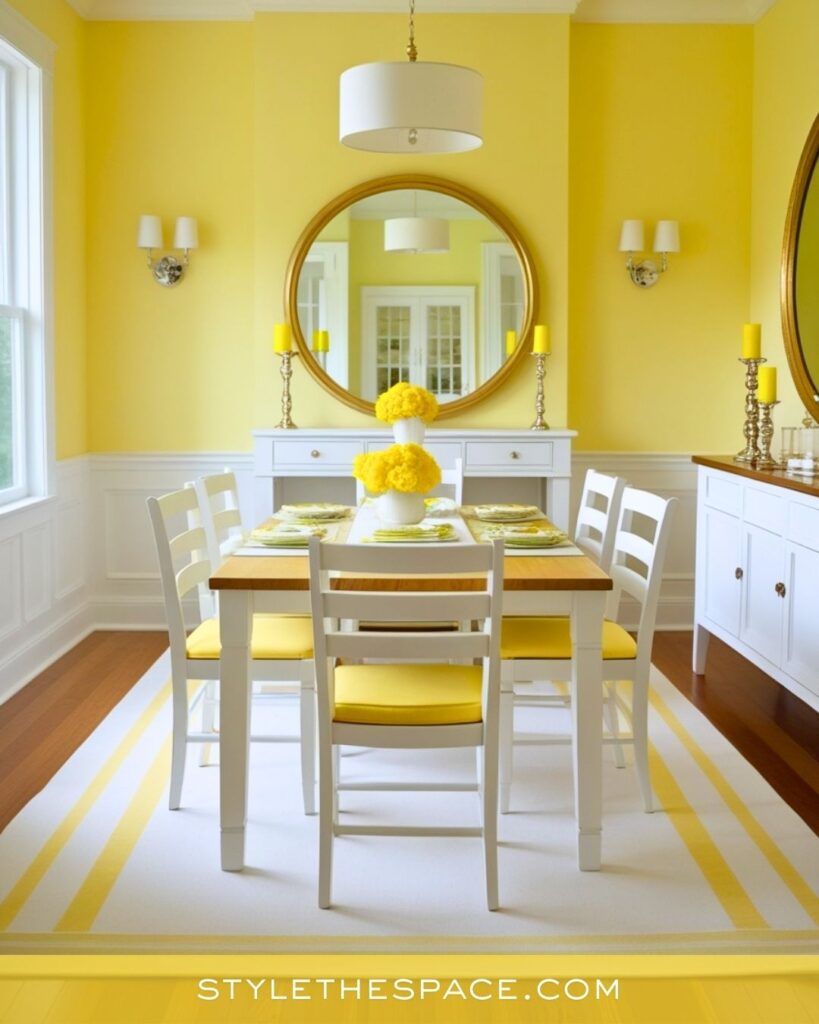 Bright Yellow Dining Room with Fresh White and Gold Details