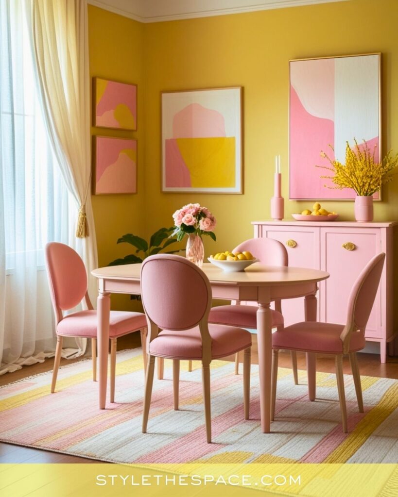 Soft Yellow Dining Room with Blush Pink Accents