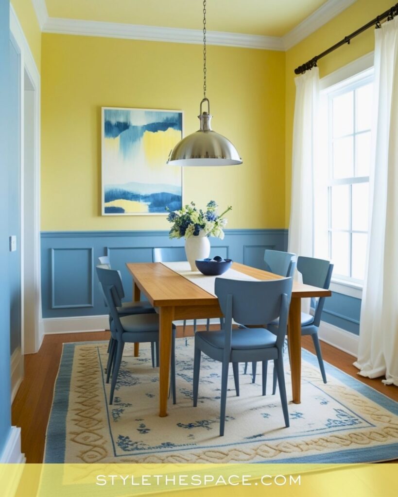 Sunny Yellow Dining Room with Soft Blue Accents