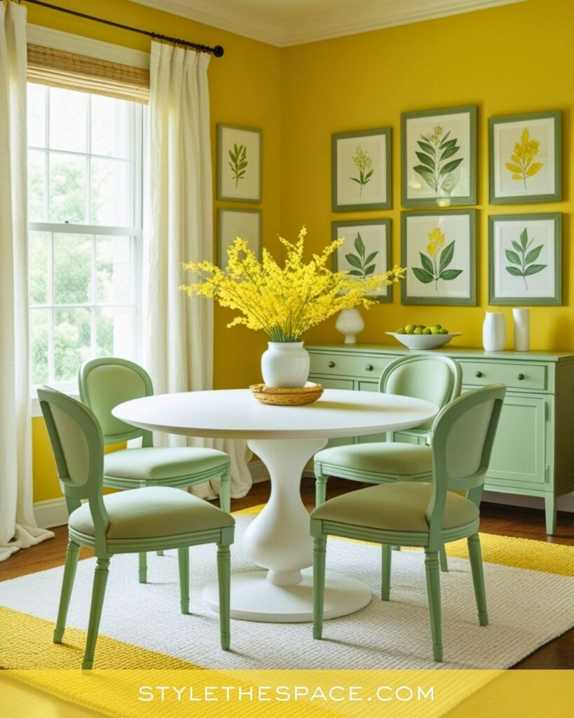 Fresh Yellow Dining Room with Soft Sage Green Accents