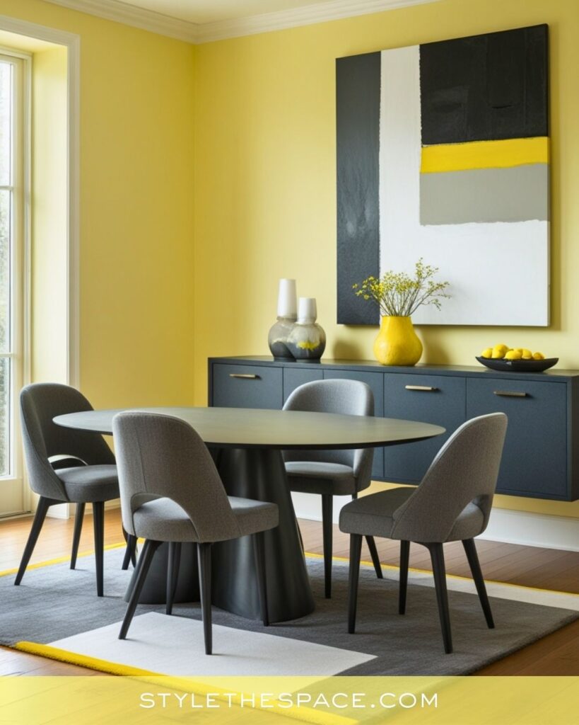 Modern Yellow Dining Room with Charcoal and Gray Accents