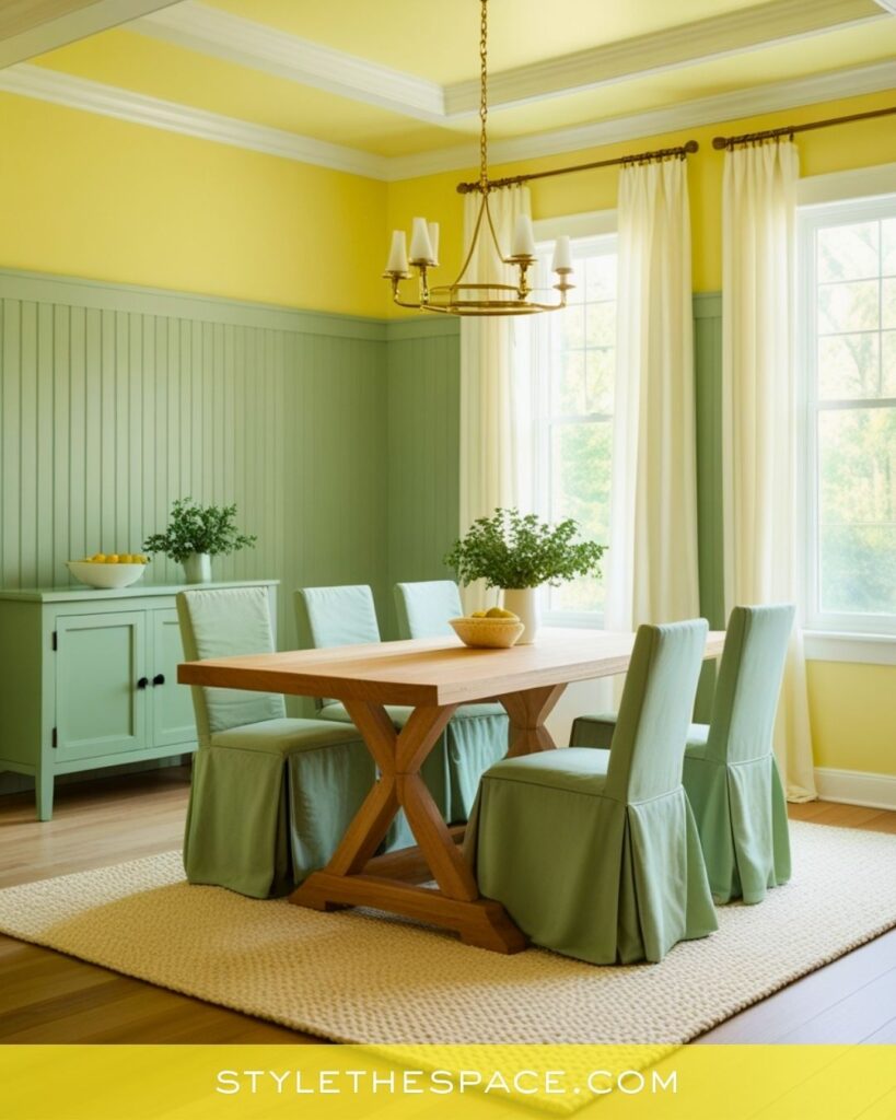 Soft Yellow Dining Room with Sage Green Country Charm