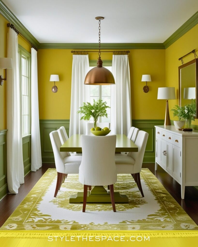 Fresh Yellow Dining Room with Soft Green Accents