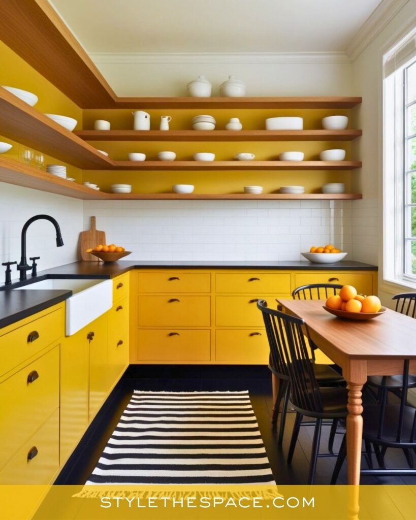 Modern Yellow Kitchen with Bold Black and Wood Accents