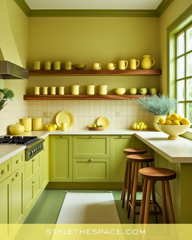 Yellow kitchen with soft olive tones