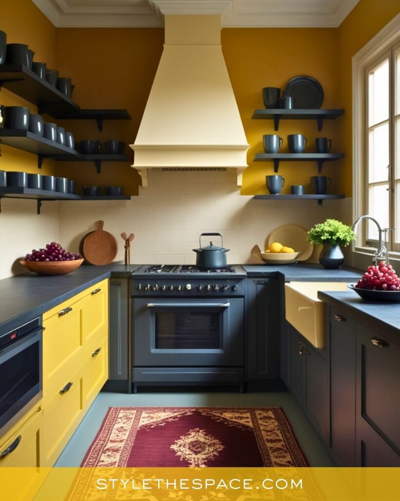 Yellow and Charcoal Kitchen with Rich, Modern Contrast
