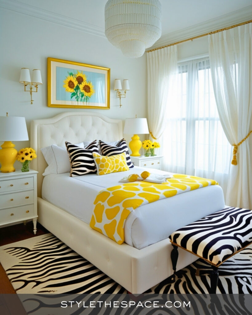Zebra Print Bedroom With Fresh Yellow Accents