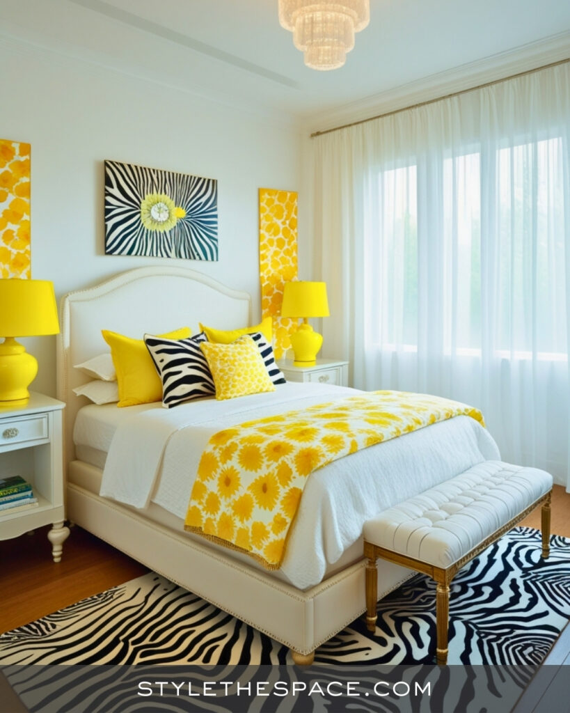 Zebra Print Bedroom With Fresh Yellow Accents