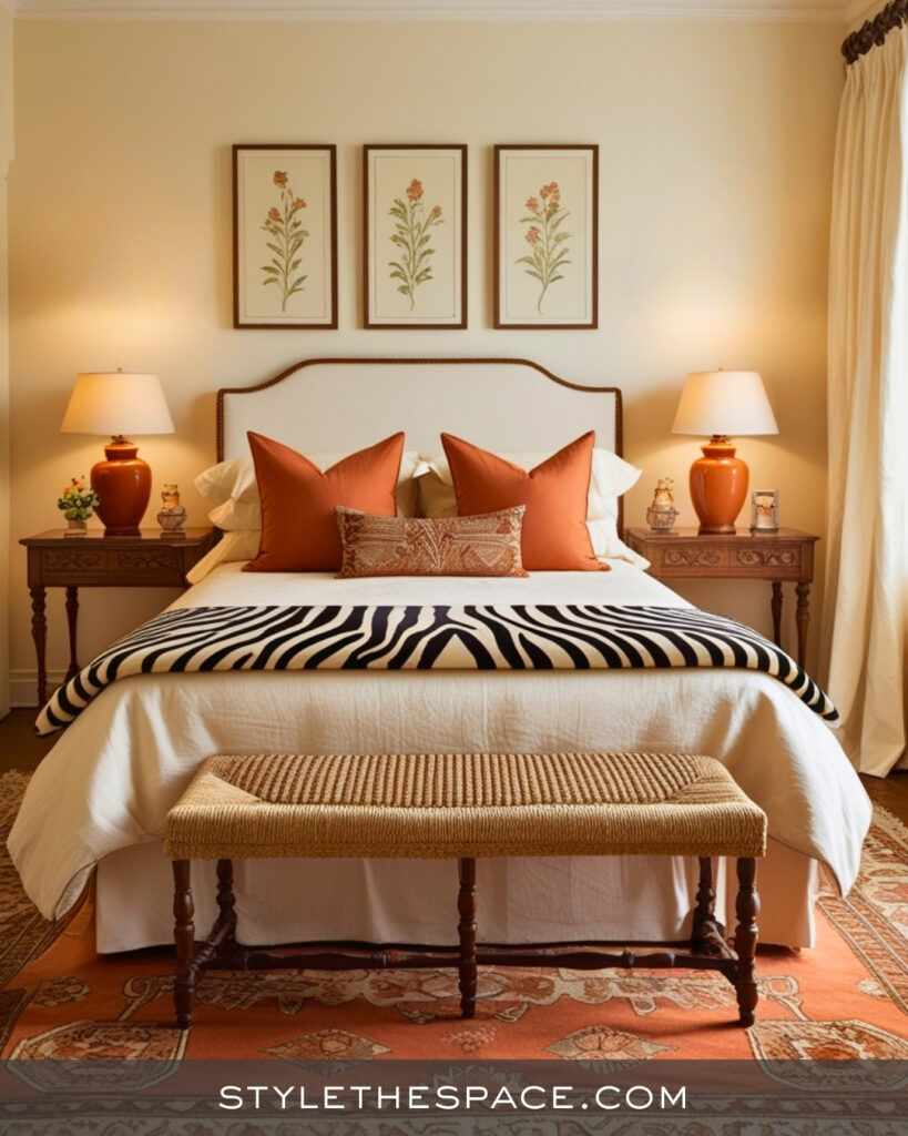 Zebra Print Bedroom With Warm Terracotta Neutrals