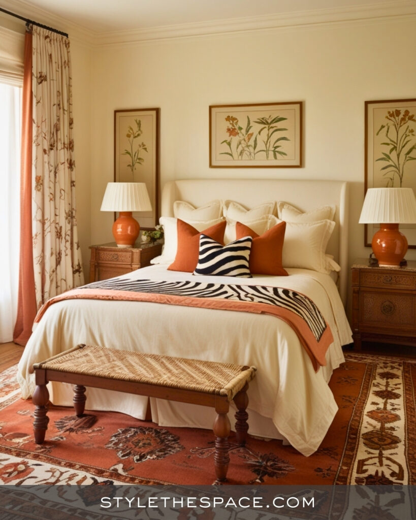 Zebra Print Bedroom With Warm Terracotta Neutrals
