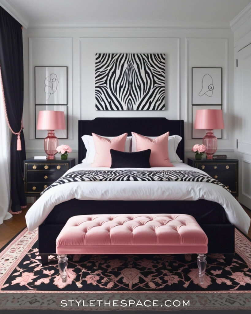 Zebra Print Bedroom With Soft Pink Accents