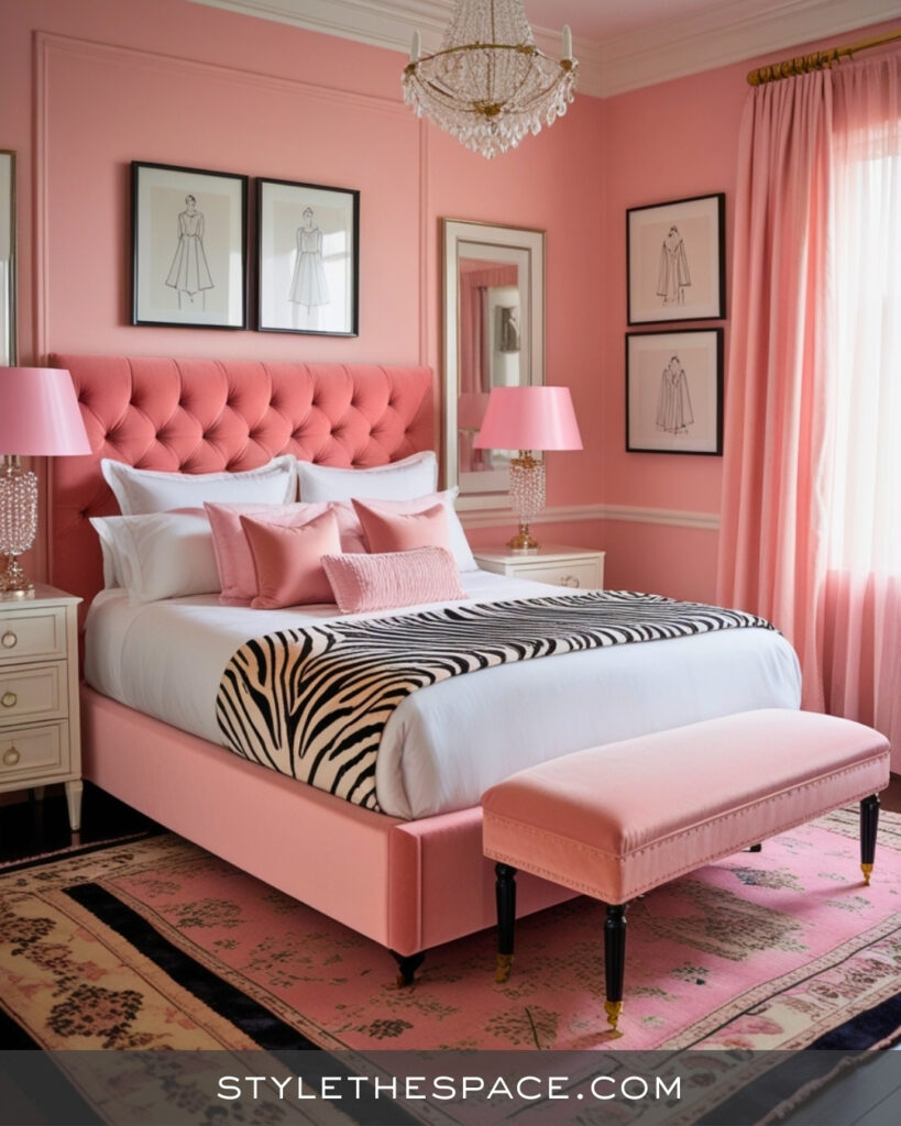 Zebra Print Bedroom With Soft Blush Pink