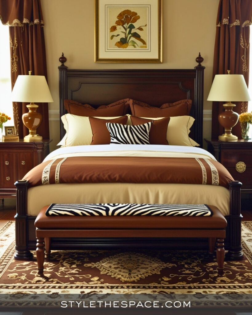 Zebra Print Bedroom With Warm Brown Neutrals
