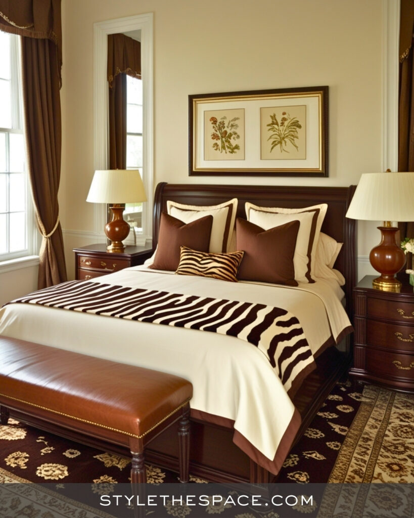 Zebra Print Bedroom With Warm Brown Neutrals