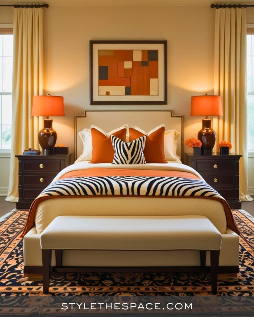 Zebra Print Bedroom With Warm Orange Tones