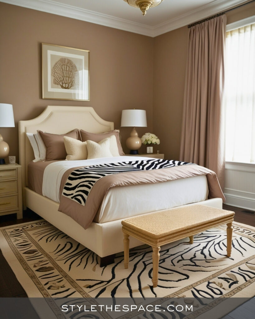 Zebra Print Bedroom With Soft Taupe and Cream