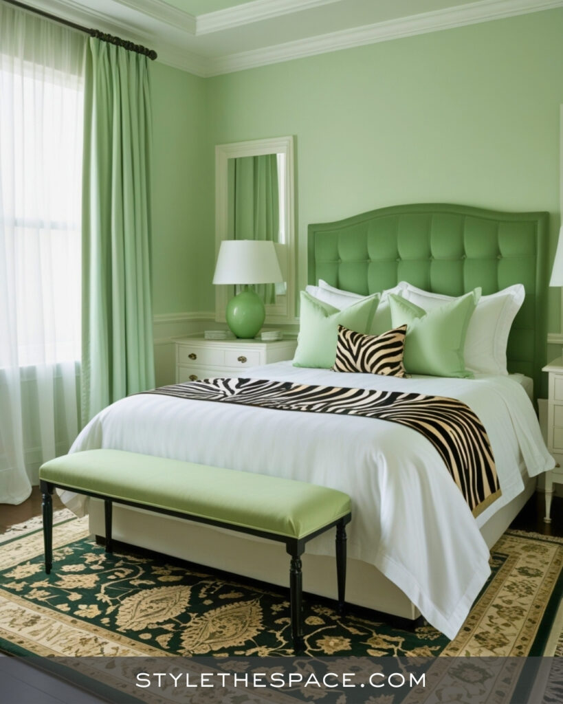 Zebra Print Bedroom With Soft Green Layers