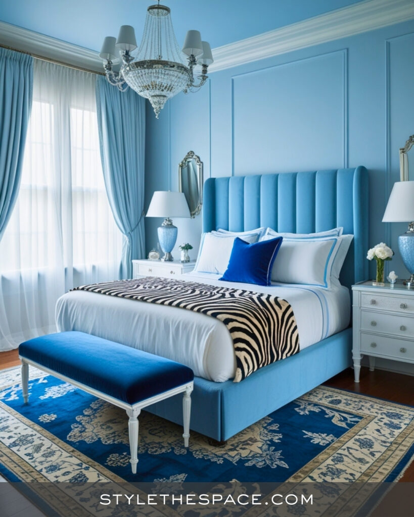 Zebra Print Bedroom in Soft Blue Tones