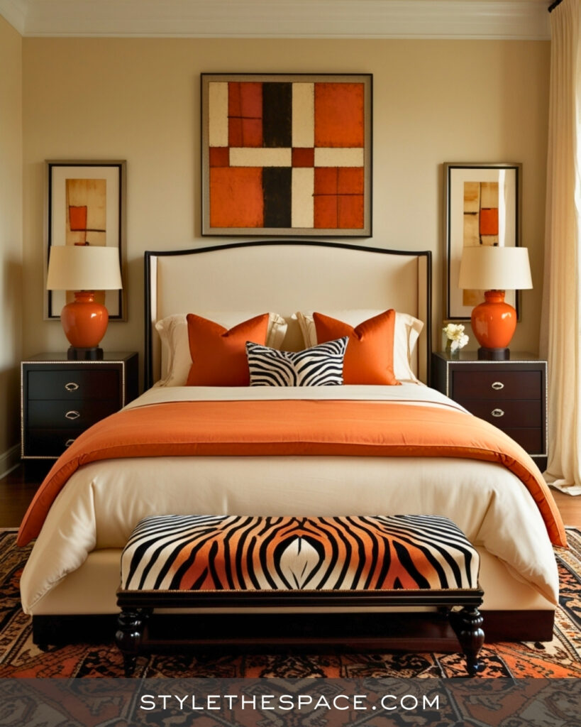 Zebra Print Bedroom With Warm Orange Tones