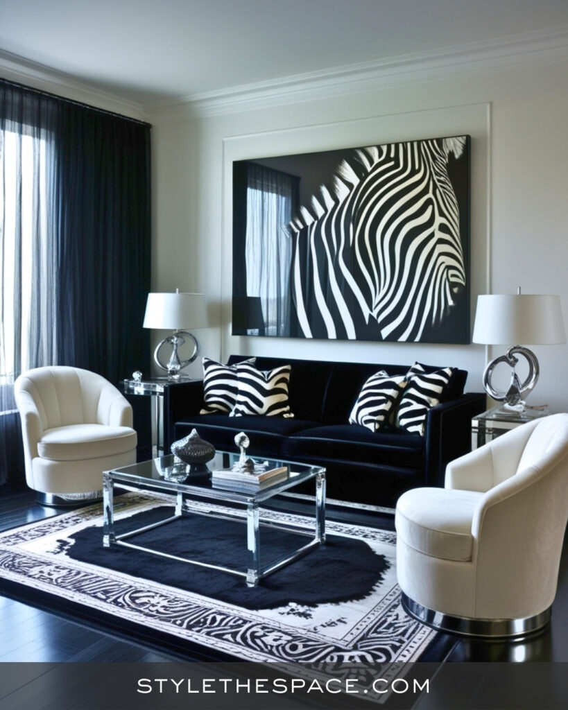 Black and White Zebra Print Living Room with Modern Luxury