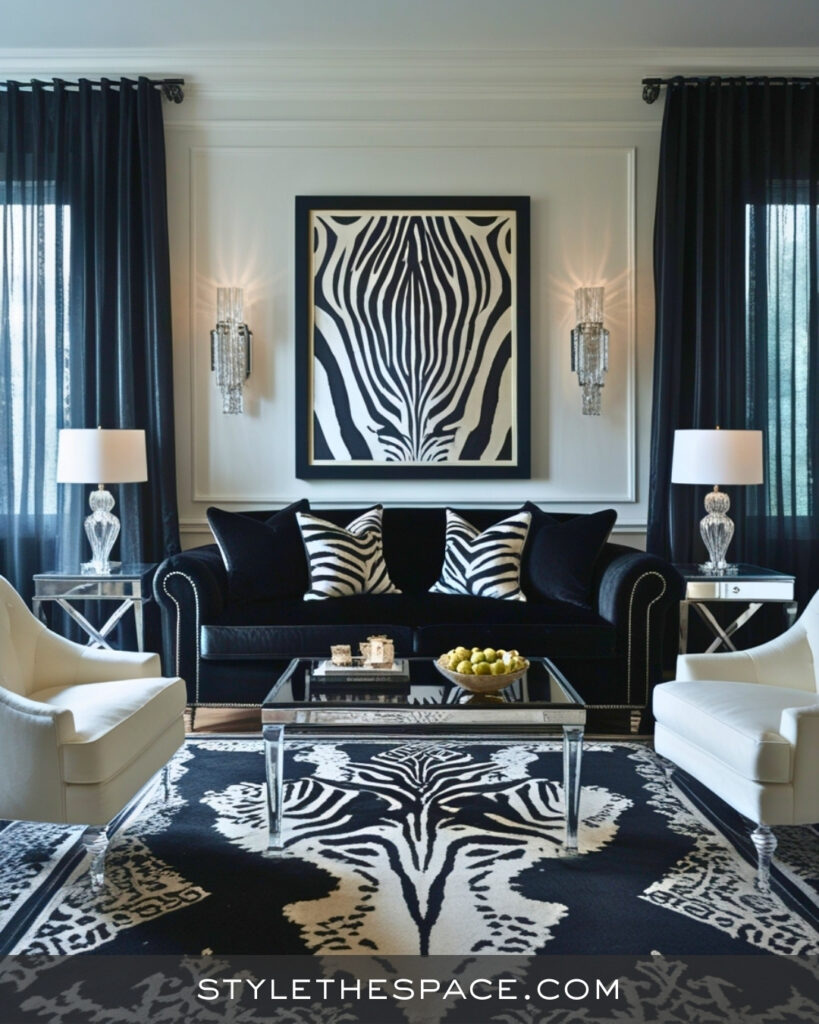 Black and White Zebra Print Living Room with Modern Luxury