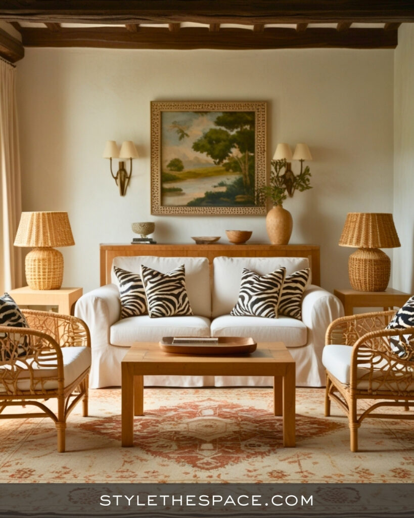 Neutral Zebra Print Living Room with Natural Texture