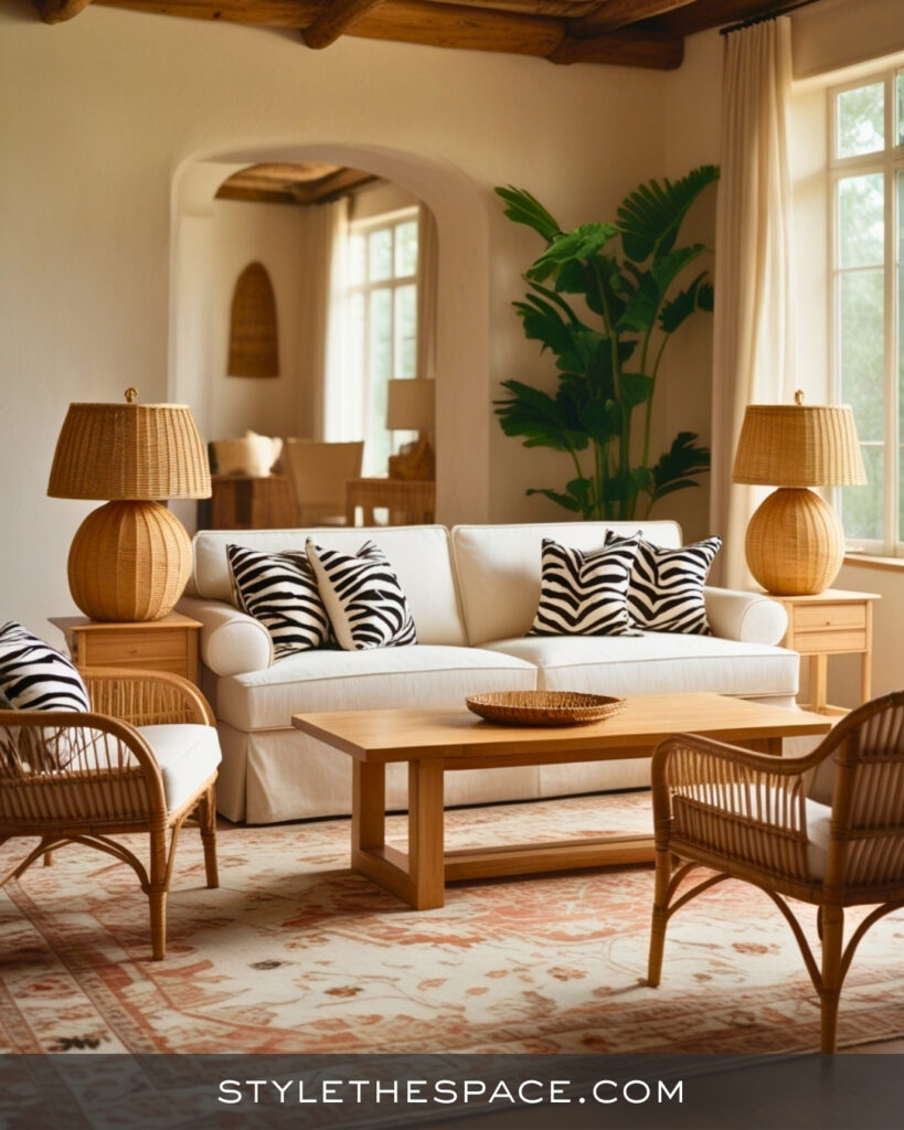 Neutral Zebra Print Living Room with Natural Texture