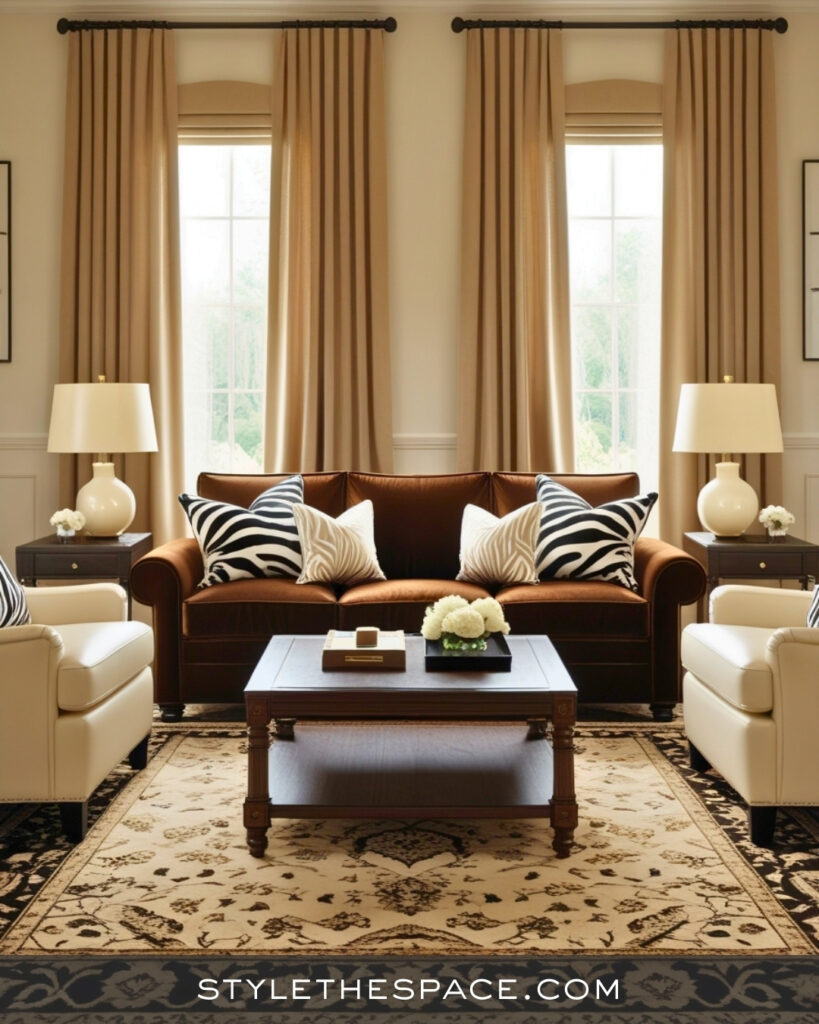 Brown and Cream Zebra Print Living Room with Timeless Balance