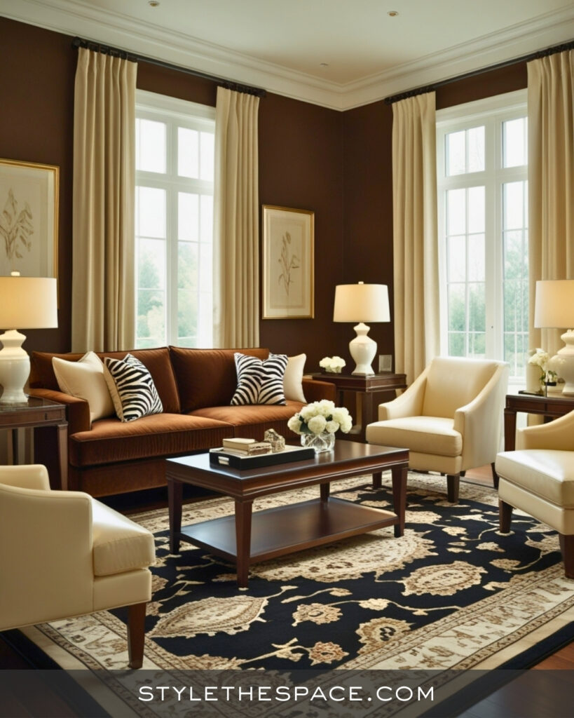 Brown and Cream Zebra Print Living Room with Timeless Balance