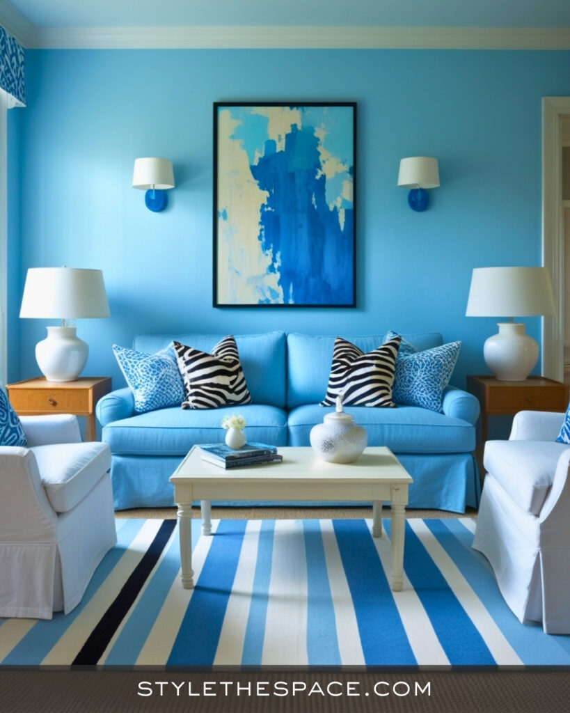 Light Blue Zebra Print Living Room with Fresh Coastal Style