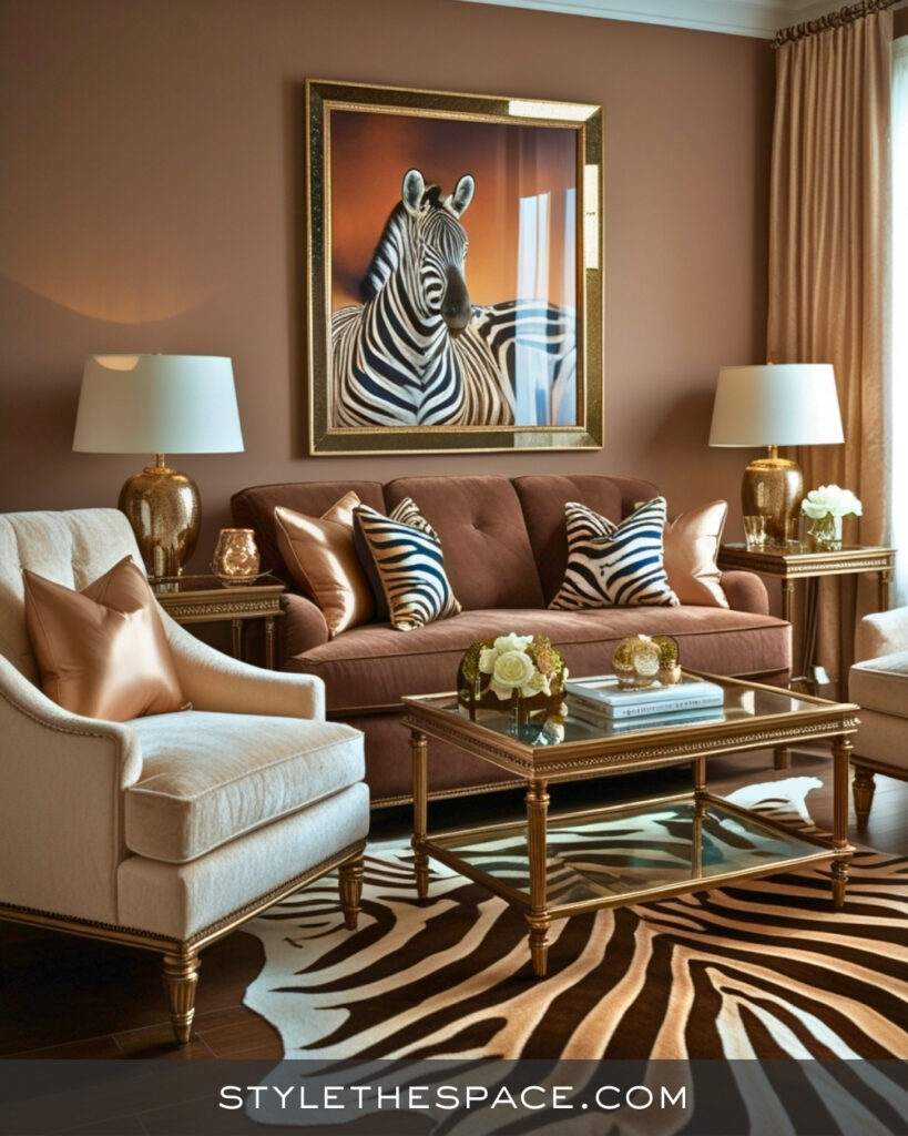 Mocha Brown Zebra Print Living Room with Warm Luxe Style
