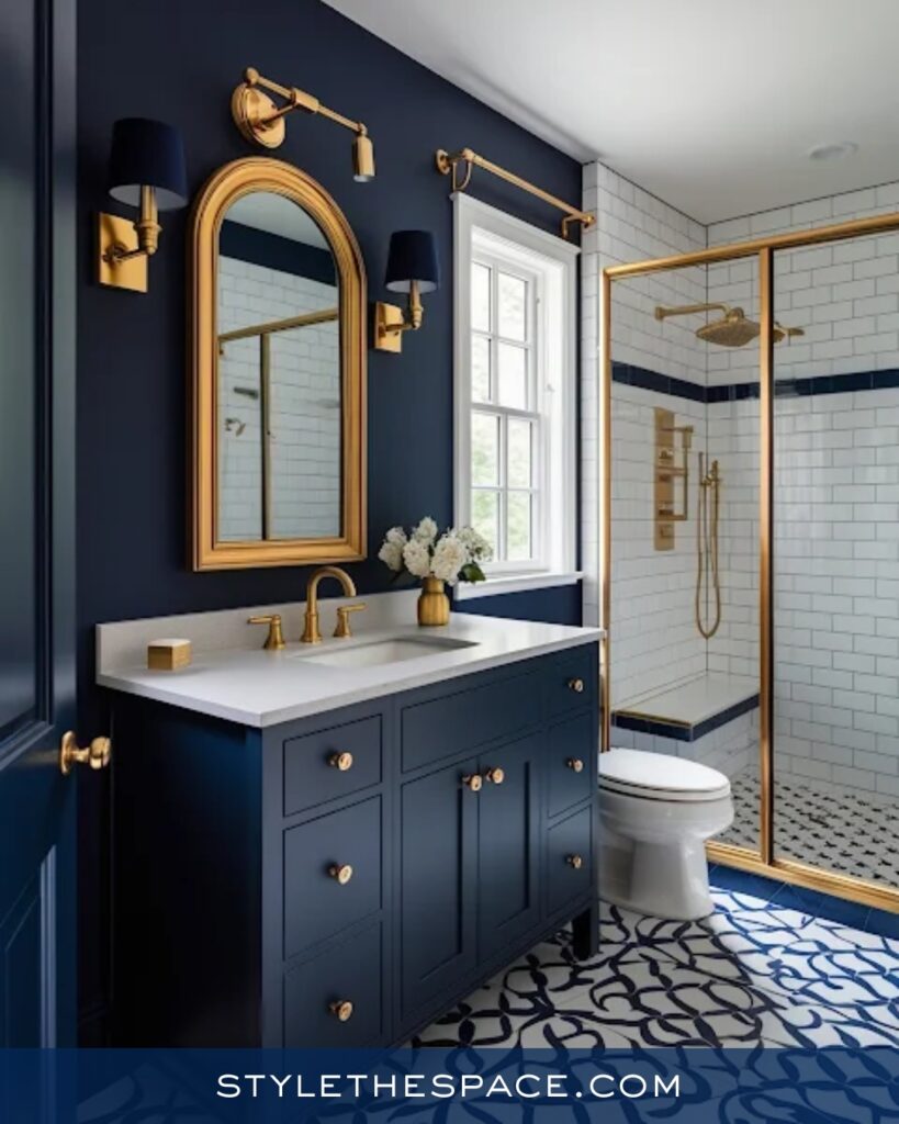 Classic Navy and Brass Bathroom Design