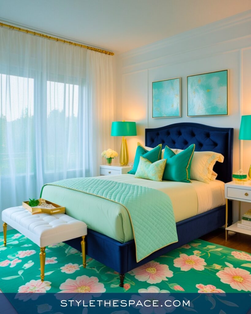 Navy Blue Bedroom with Mint and Teal Accents