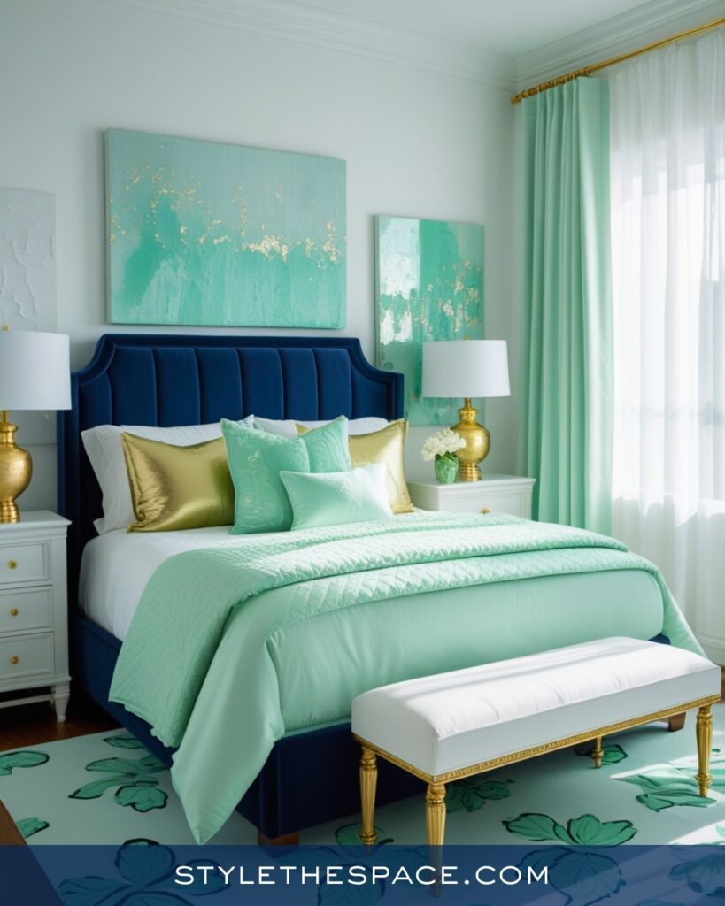 Navy Blue Bedroom with Mint and Teal Accents