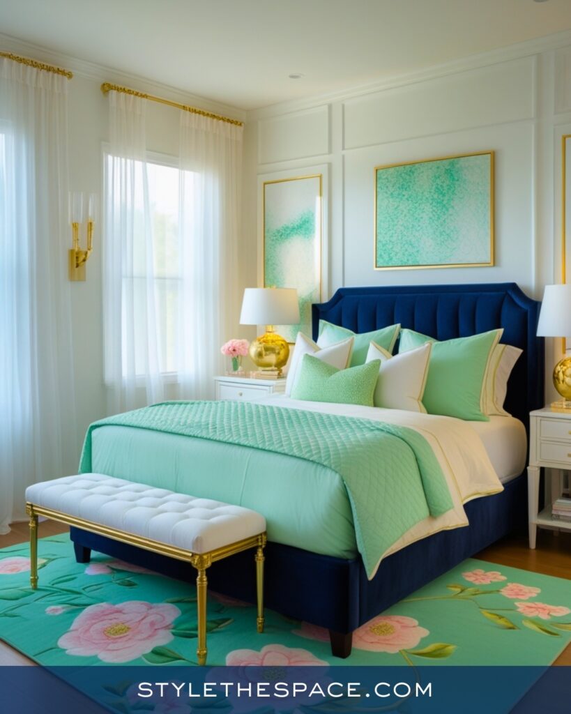 Navy Blue Bedroom with Mint and Teal Accents
