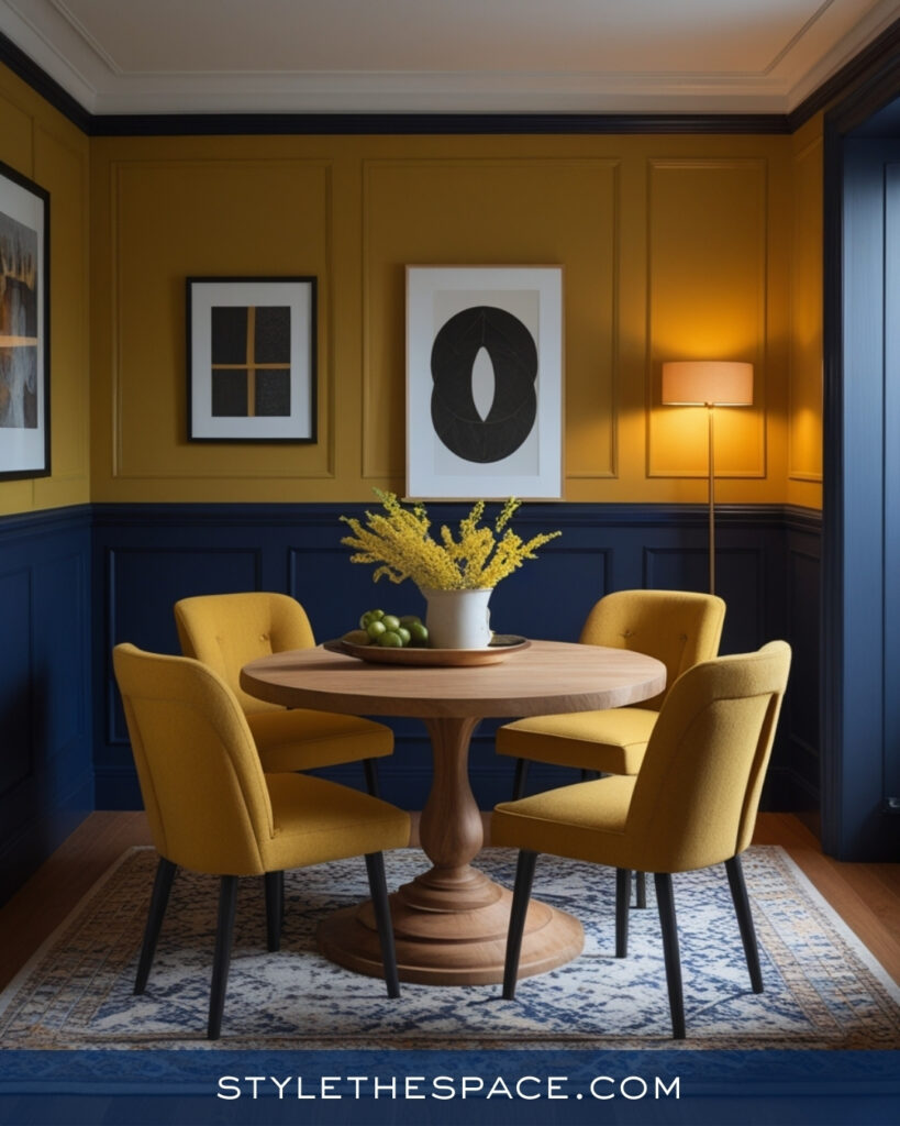Navy Blue Dining Room with Mustard Yellow Accents