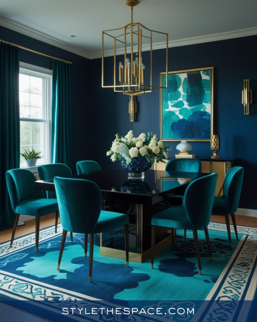 Navy Blue Dining Room with Teal Accents