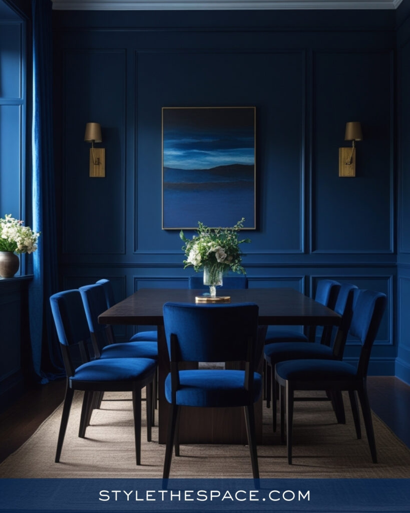 Classic Navy Blue Dining Room with Tonal Blue Layers