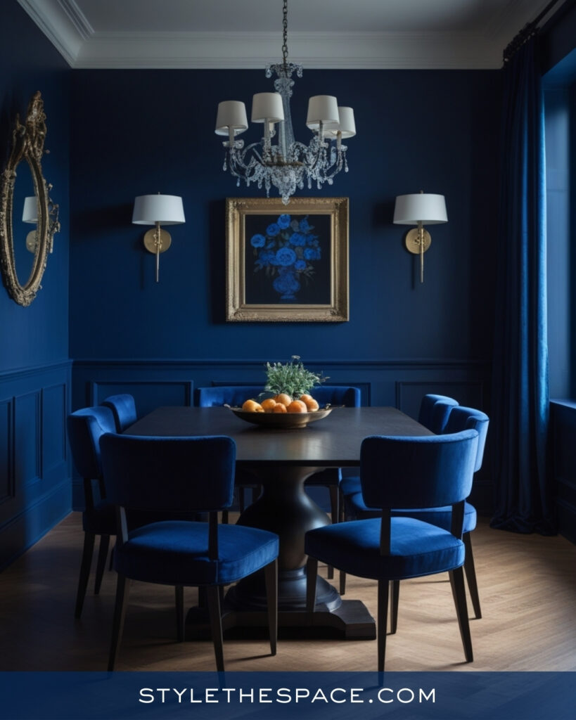 Classic Navy Blue Dining Room with Tonal Blue Layers